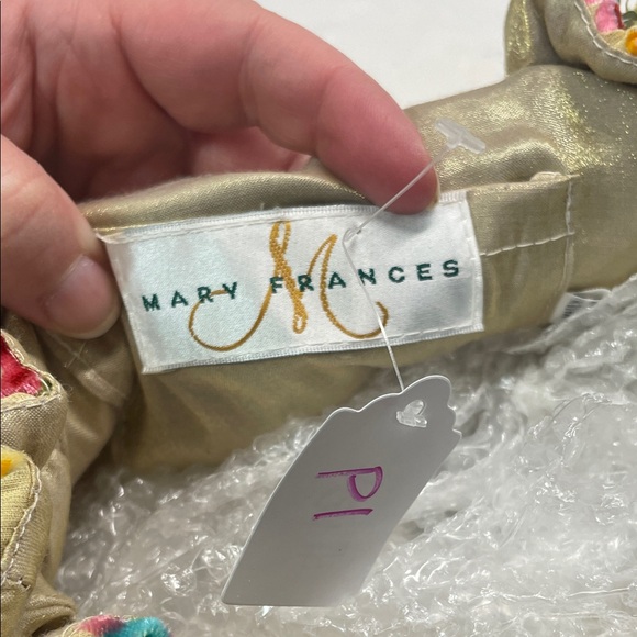 Mary Frances Bridgerton Style 🌸 Floral Beaded Handbag 🌸 Gold Satin Fringe Purse - Picture 6 of 8